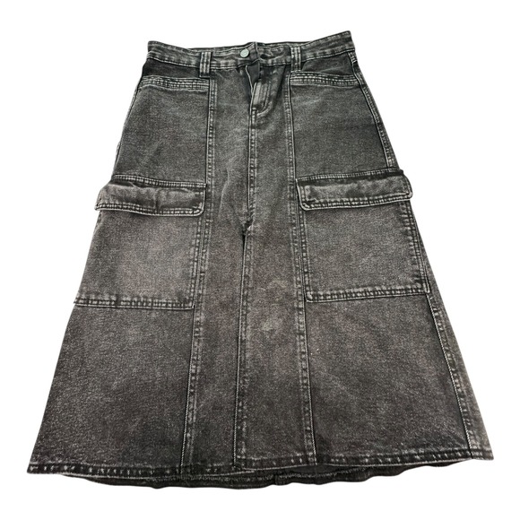 Sincerely Jules Denim Skirt A-Line Midi Cargo‎ Pockets Black Wash Size 9/29 - Picture 1 of 10
